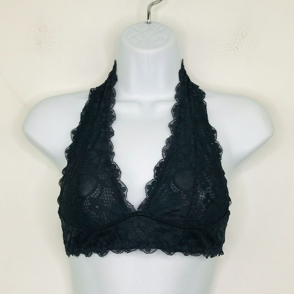 Intimately Free People Women's XS Bralette Black Lace Unpadded Halter BN30